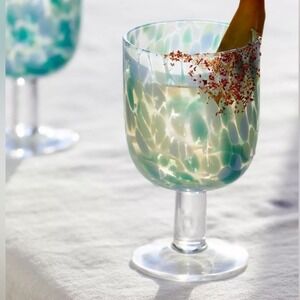 NWT 2 Anthropologie Charlie Confetti Juice Glass Goblet Blue‎ Green